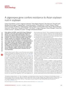 nbt.3554-A pigeonpea gene confers resistance to Asian soybean rust in soybean