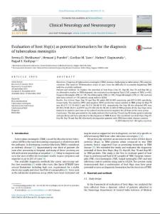 Evaluation of host Hsp(s) as potential biomarkers for the diagnosis of tuberculous meningitis