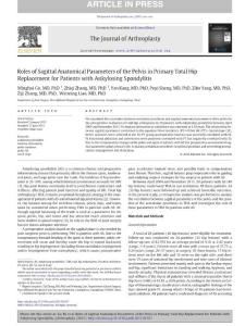 Roles of Sagittal Anatomical Parameters of the Pelvis in Primary Total Hip Replacement for Patients with Ankylosing Spondylitis