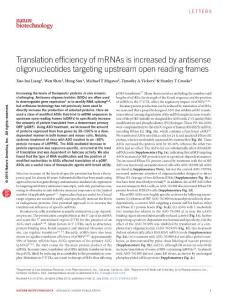 nbt.3589-Translation efficiency of mRNAs is increased by antisense oligonucleotides targeting upstream open reading frames