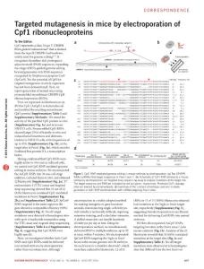 nbt.3596-Targeted mutagenesis in mice by electroporation of Cpf1 ribonucleoproteins