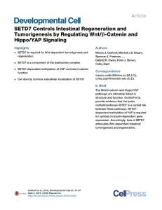 Developmental Cell-2016-SETD7 Controls Intestinal Regeneration and Tumorigenesis by Regulating Wnt-β-Catenin and Hippo-YAP Signaling