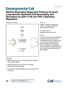 Developmental Cell-2016-HDAC3-Dependent Epigenetic Pathway Controls Lung Alveolar Epithelial Cell Remodeling and Spreading via miR-17-92 and TGF-β Signaling Regulation