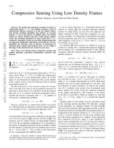 Compressive Sensing Using Low Density Frames