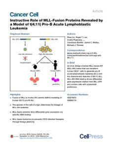 Cancer Cell-2016-Instructive Role of MLL-Fusion Proteins Revealed by a Model of t(4;11) Pro-B Acute Lymphoblastic Leukemia