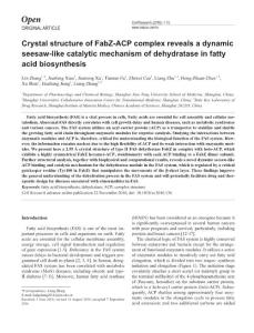 cr2016136a-Crystal structure of FabZ-ACP complex reveals a dynamic seesaw-like catalytic mechanism of dehydratase in fatty acid biosynthesis
