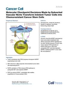 Cancer Cell-2016-Molecular Checkpoint Decisions Made by Subverted Vascular Niche Transform Indolent Tumor Cells into Chemoresistant Cancer Stem Cells