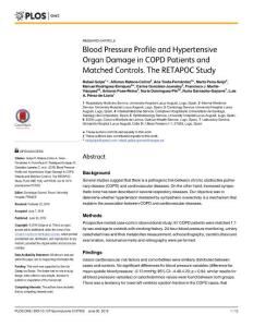 blood pressure profile and hypertensive organ damage in copd patients and matched controls the retapoc study.慢性阻塞性肺病患者的血压和高血压器官损伤和匹配控制retap