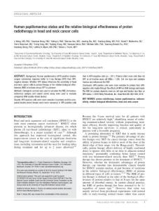 human papillomavirus status and the relative biological effectiveness of proton radiotherapy in head and neck cancer cel.人类乳头状瘤病毒状态和质子放射治疗的相对生物有效性在头部和颈