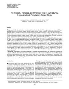 remission, relapse, and persistence of vulvodynia a longitudinal population-based study [10.1089jwh.2015.5397].外阴疼痛的缓解、复发和持久性纵向以人群为基础的研究[10.1