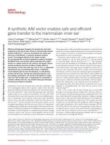 nbt.3781-A synthetic AAV vector enables safe and efficient gene transfer to the mammalian inner ear
