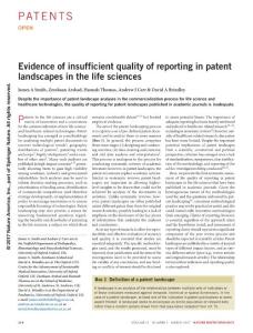 nbt.3809-Evidence of insufficient quality of reporting in patent landscapes in the life sciences