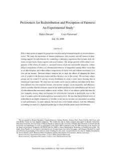 preferences for redistribution and perception of fairness a experimental study