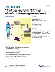 Cell Stem Cell-2017-A Drug Screen using Human iPSC-Derived Hepatocyte-like Cells Reveals Cardiac Glycosides as a Potential Treatment for Hypercholesterolemia