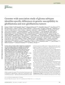 ng.3823-Genome-wide association study of glioma subtypes identifies specific differences in genetic susceptibility to glioblastoma and non-glioblastoma tumors