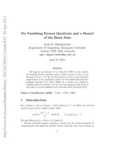 201104.3910v1 On vanishing Fermat quotients and a bound of the Ihara sum