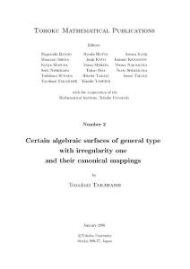 No002 (January 1996) Tomokuni Takahashi，Certain algebraic surfaces of general type with irregularity one and their canonical mappings