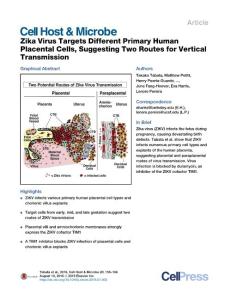 Cell-Host-Microbe_2016_Zika-Virus-Targets-Different-Primary-Human-Placental-Cells-Suggesting-Two-Routes-for-Vertical-Transmission