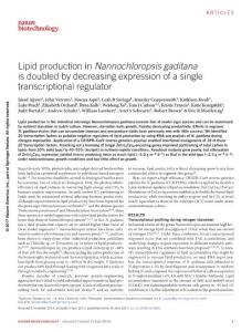 nbt.3865-Lipid production in Nannochloropsis gaditana is doubled by decreasing expression of a single transcriptional regulator