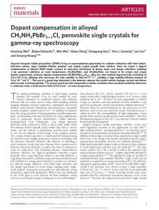nmat4927-Dopant compensation in alloyed CH3NH3PbBr3−xClx perovskite single crystals for gamma-ray spectroscopy