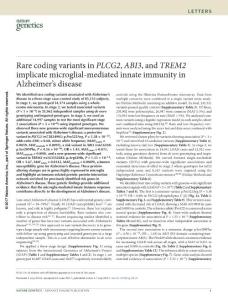 ng.3916-Rare coding variants in PLCG2, ABI3, and TREM2 implicate microglial-mediated innate immunity in Alzheimer´s disease