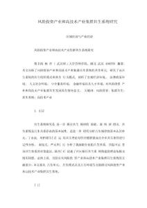 風險投資產業和高技術產業集群共生系統研究