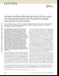 ng.3956-Germline mutations affecting the histone H4 core cause a developmental syndrome by altering DNA damage response and cell cycle control