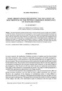 Some observations regarding the influence of molybdenum on the pitting corrosion resistance of stainless steels