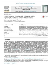 the new monetary and financial initiatives finance regaining its position as servant of the economy