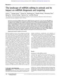 Genome Res.-2018-Li-132-43-The landscape of miRNA editing in animals and its impact on miRNA biogenesis and targeting