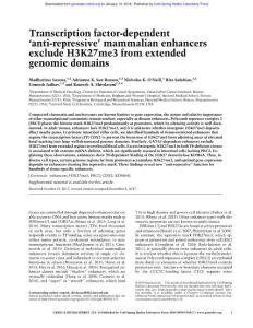 Genes Dev.-2018-Saxena-Transcription factor-dependent ‘anti-repressive’ mammalian enhancers exclude H3K27me3 from extended genomic domains