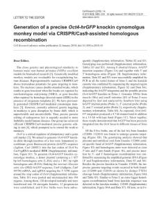 cr201810-Generation of a precise Oct4-hrGFP knockin cynomolgus monkey model via CRISPR-Cas9-assisted homologous recombination