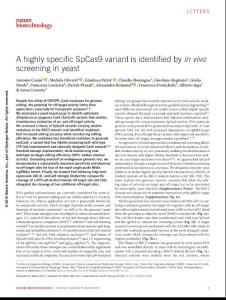nbt.4066-A highly specific SpCas9 variant is identified by in vivo screening in yeast