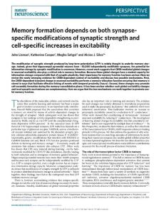 nn.2018-Memory formation depends on both synapse-specific modifications of synaptic strength and cell-specific increases in excitability