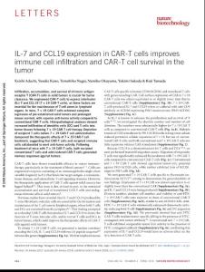 nbt.4086-IL-7 and CCL19 expression in CAR-T cells improves immune cell infiltration and CAR-T cell survival in the tumor