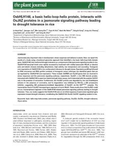 【OsbHLH148】OsbHLH148, a basic helix-loop-helix protein, interacts with OsJAZ proteins in a jasmonate signaling pathway leading to drought tolerance in rice