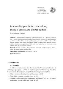 Irrationality Proofs for Zeta Values, Moduli Spaces and Dinner Parties