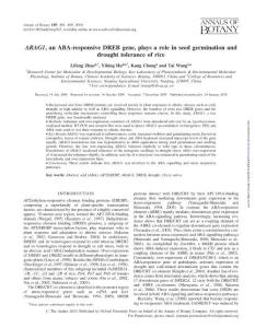 【ARAG1】ARAG1, an ABA-responsive DREB gene, plays a role in seed germination and drought tolerance of rice