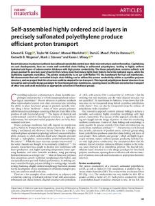 nmat.2018-Self-assembled highly ordered acid layers in precisely sulfonated polyethylene produce efficient proton transport