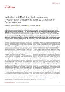 nbt.4238-Evaluation of 244,000 synthetic sequences reveals design principles to optimize translation in Escherichia coli