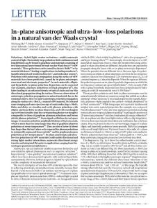 nature.2018-In-plane anisotropic and ultra-low-loss polaritons in a natural van der Waals crystal