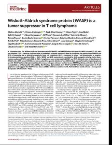 nm.2018-Wiskott–Aldrich syndrome protein (WASP) is a tumor suppressor in T cell lymphoma