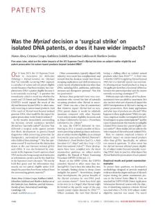 nbt.4308-Was the Myriad decision a ´surgical strike´ on isolated DNA patents, or does it have wider impacts