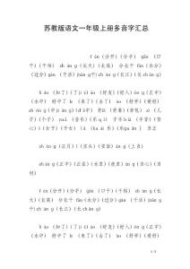 蘇教版語文一年級上冊多音字匯總