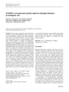 【OsSDIR1】OsSDIR1 overexpression greatly improves drought tolerance in transgenic rice