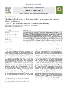 Tris(trimethylsilyl) borate as electrolyte additive to improve performance of lithium-ion batteries