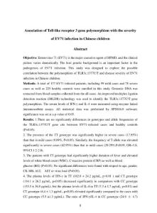 tlr3基因多态性与儿童肠道病毒71型感染的相关性研究
