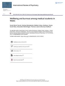 wellbeing and burnout among medical students in wales.[2019][int rev psychiatry]