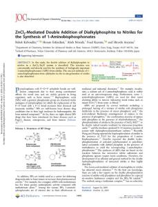 zncl2-mediated double addition of dialkylphosphite to nitriles for the synthesis of 1-aminobisphosphonates.[2019][j org chem]