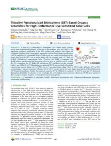 Thioalkyl-Functionalized Bithiophene (SBT)-Based Organic Sensitizers for High-Performance Dye-Sensitized Solar Cells.[2020][ACS Appl Mater Interfac